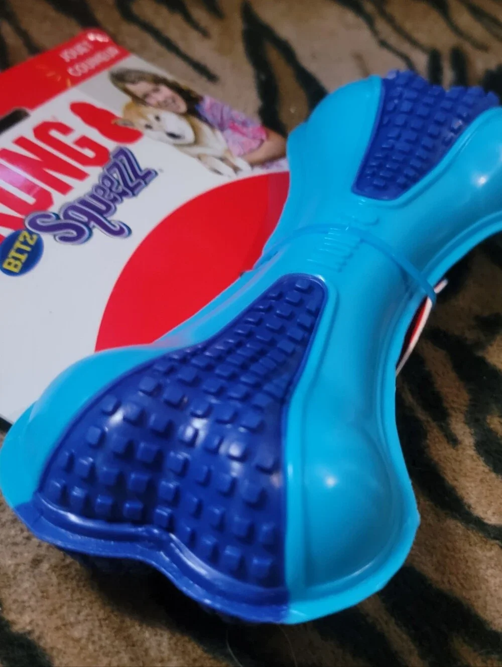 Kong Dog Bitz Squeezz Blue Dual-Tone Bone Toy Large Ea.